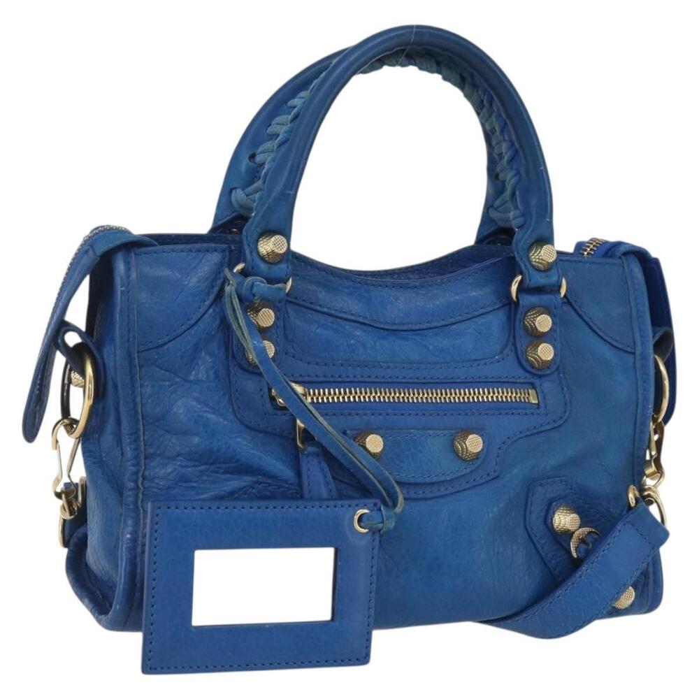 BALENCIAGA Giant Mini City Hand Bag Leather 2way Blue Gold 309544 Auth am10173V - Picture 1 of 16